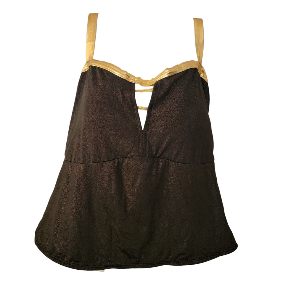 BABY PHAT Black Gold Shimmer Tankini Top Bathing Suit Womens 2X Plus Size